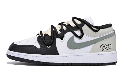 Jordan Air Jordan 1 Puppy Fragment Anti-Slip Wear-Resistant Low-Top Vintage Basketball Shoes Men's Black Gray