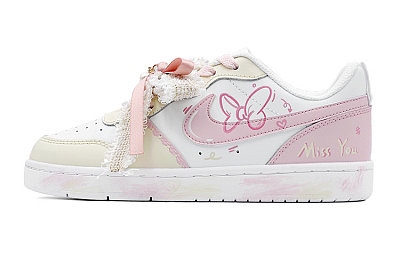 Nike Christmas Gift Encounter Bowknot Longing Anti-Slip Wear-Resistant Low-Top Skateboard Shoes Women's Pink White