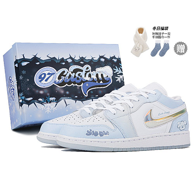 Jordan Air Jordan 1 Low-Top Vintage Basketball Shoes GS White Blue