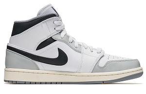 Jordan Air Jordan 1 Mid High-Top Vintage Basketball Shoes Men's Gray White 2 3074831