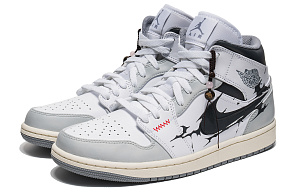 Jordan Air Jordan 1 Mid High-Top Vintage Basketball Shoes Men's Gray White 3 3074832