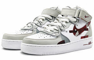 Nike Air Force 1 '07 Air Force 1 Anti-Slip Wear-Resistant Mid-Top Skateboard Shoes Men's Gray Red White 2 3076417