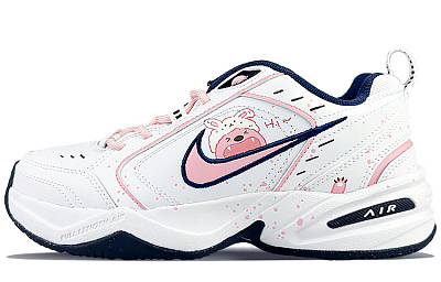 Nike Air Monarch 4 Anti-Slip And Wear-Resistant Height Increasing Coverage Low-Top Chunky Sneakers Unisex White Pink