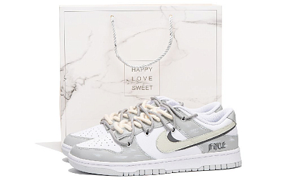 Nike Dunk Low Coverage Slip-Resistant Impact Resistance Wear-Resistant Low-Top Skateboard Shoes GS White Gray