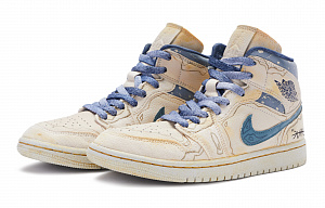 Jordan Air Jordan 1 Mid SE High Top Vintage Basketball Shoes Women's Blue White 2 3102468