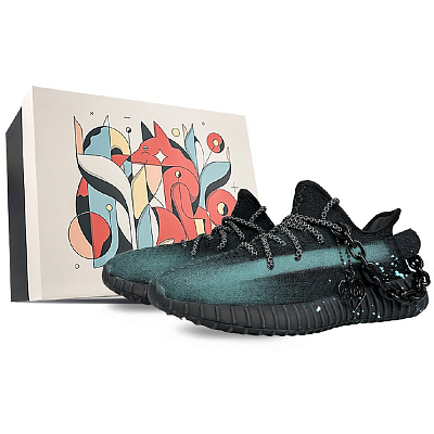 Adidas Originals Yeezy Boost 350 V2 Slip-Resistant Low-Top Casual Shoes Unisex Black Blue