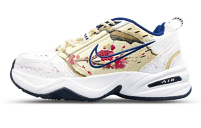 Nike Air Monarch 4 Anti-Slip Wear-Resistant Low-Top Chunky Sneakers Unisex White Yellow Red