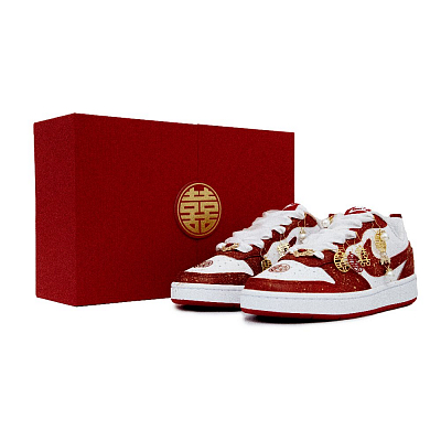 Nike Court Borough 2 Anti-Slip And Wear-Resistant Lightweight Low-Top Skateboard Shoes Women's White Red