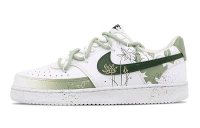 Nike Court Vision Anti-Slip Wear-Resistant Low-Top Skateboard Shoes Unisex White Green