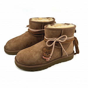 UGG CLASSIC MINI Wao 'Lace Up Bear' Thermal Abrasion Resistant Short Snow Boots Women's Chestnut 2 3119204