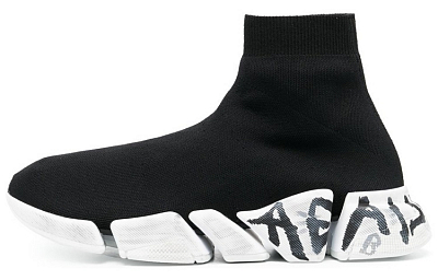 Balenciaga Speed 2.0 Graffiti Recycled Knit Black White