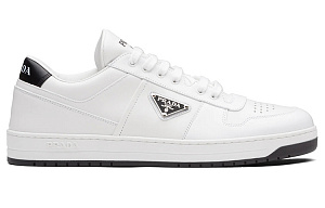 PRADA Downtown Low Top Sneakers Leather White White Black 1 3142795