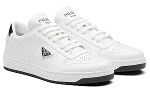 PRADA Downtown Low Top Sneakers Leather White White Black 2 3142796