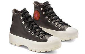 Converse Chuck Taylor All Star Lugged Waterproof Leather High Top Thick Sole Black White Women's 2 3144999