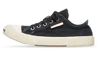 Balenciaga Paris Low Top Sneakers 'Black Destroyed Cotton And White Rubber'