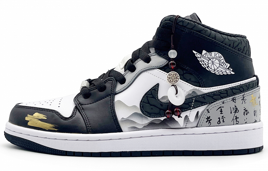 Jordan Air Jordan 1 Mid Durable Breathable Mid-Top Vintage Basketball Shoes Men's Black White купить в интернет-магазине Yoocart с быстрой доставкой по России.