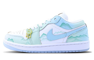 Jordan Air Jordan 1 Anti Slip Wear Resistant Low Top Vintage Basketball Shoes Women's Blue Green