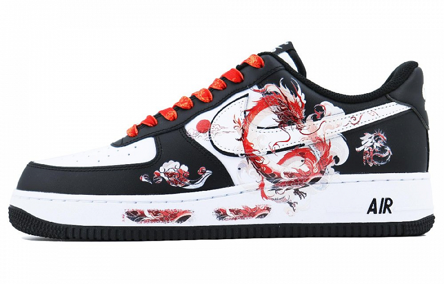 Nike Air Force 1 Cloud Dragon SDS Low-Top Skateboard Shoes Unisex Black White Red
