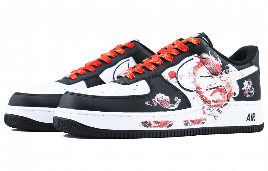 Nike Air Force 1 Cloud Dragon SDS Low-Top Skateboard Shoes Unisex Black White Red