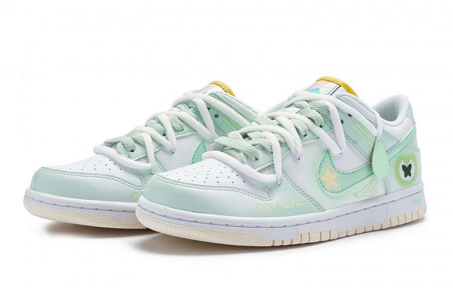 Nike Dunk Low Low-Top Skateboard Shoes GS White Green Yellow