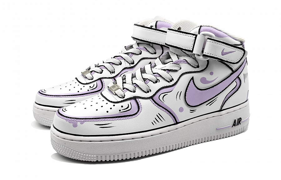 Nike Air Force 1 LE Mid-Top Skateboard Shoes GS Purple Gray