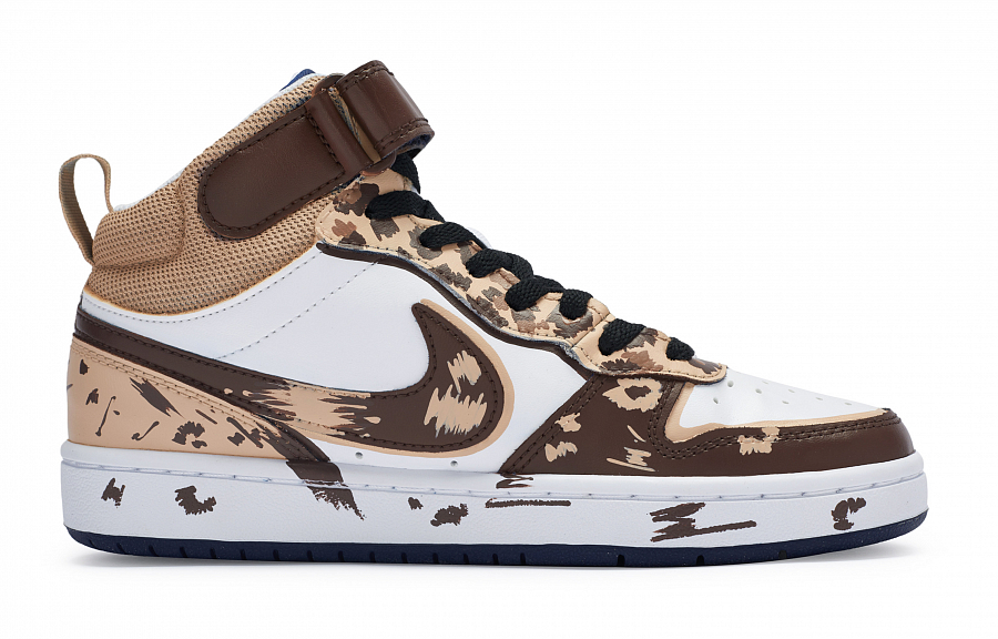 Nike Court Borough Series 811 Manufacture Leopard Design Mid-Top Skateboard Shoes Women's White Brown Black