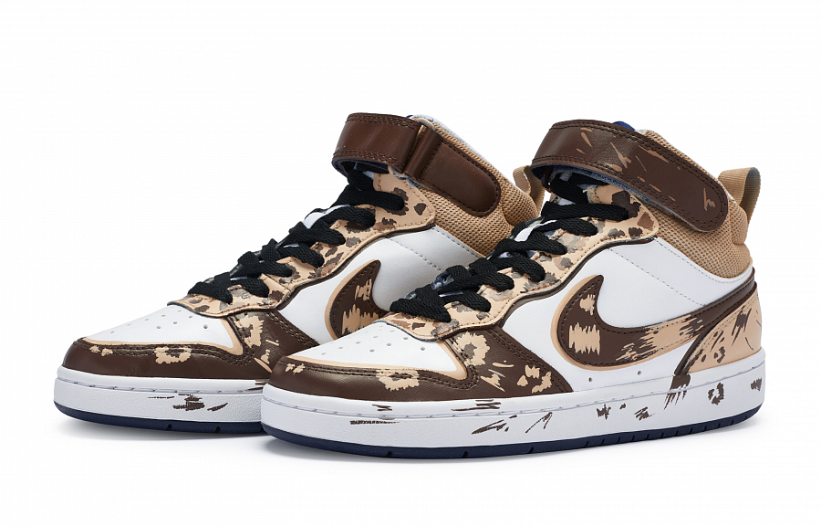Nike Court Borough Series 811 Manufacture Leopard Design Mid-Top Skateboard Shoes Women's White Brown Black