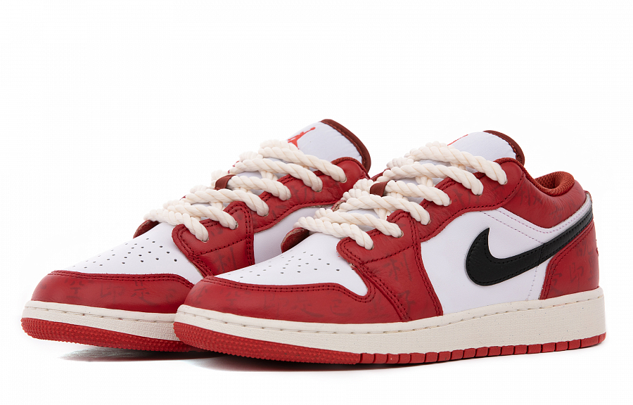 Jordan Air Jordan 1 Low-Top Vintage Basketball Shoes Women's White Red Black