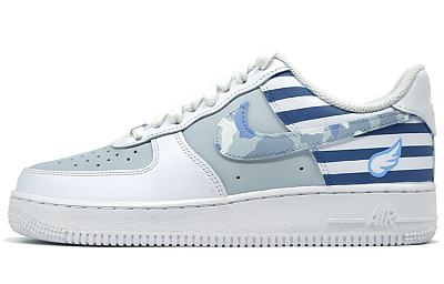 Nike Air Force 1 Anti Slip Wear Resistant Low Top Skateboard Shoes Men's Gray White Blue