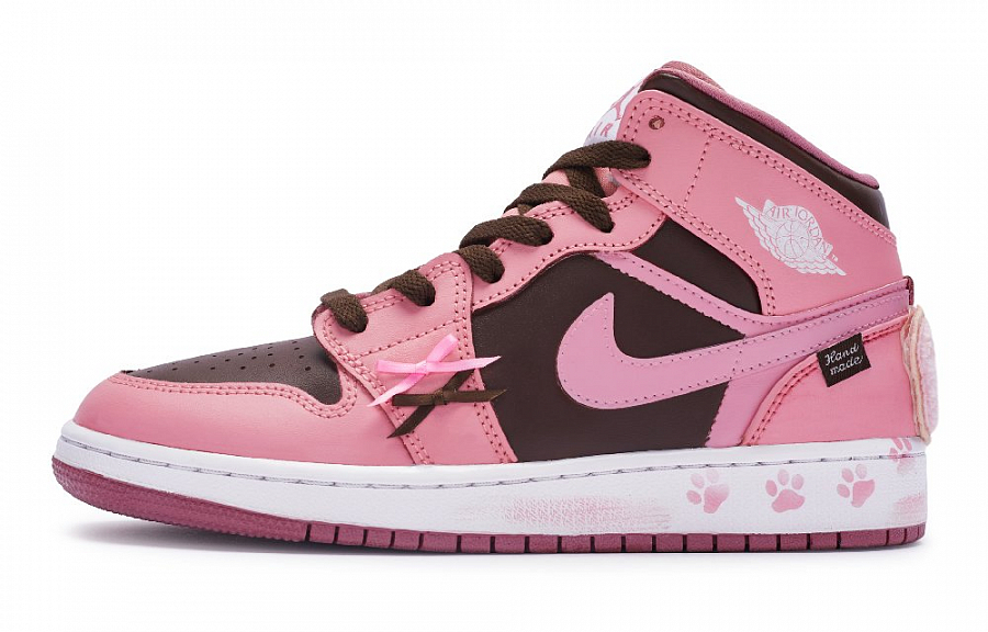 Jordan Air Jordan 1 Mid Mid-Top Vintage Basketball Shoes GS Pink Brown