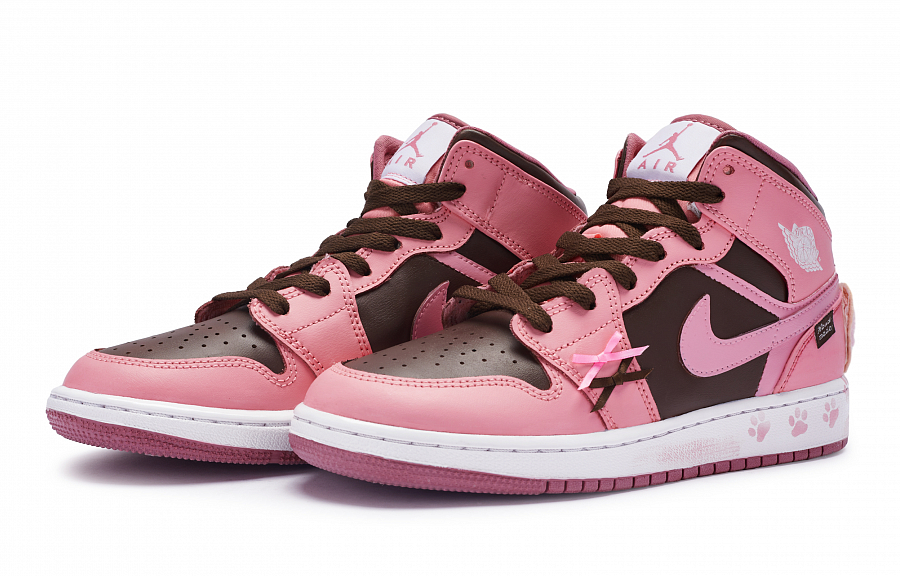 Jordan Air Jordan 1 Mid Mid-Top Vintage Basketball Shoes GS Pink Brown