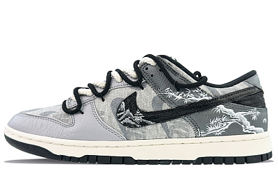 Nike Dunk Low Low-Top Skateboard Shoes Men's Gray White Black