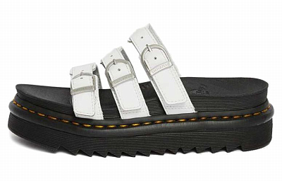 Dr.Martens Rubber Sole Slip-Resistant Slide Slippers Women's Black White