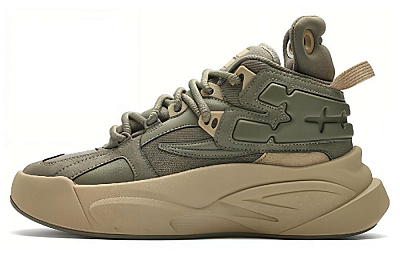 FILA FUSION THE MASH Cushioning Wear-Resistant Mid-Top Vintage Basketball Shoes Men's Green Yellow