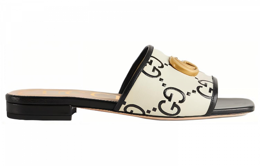 GUCCI GG Slide Casual Single Shoes Women's Black White