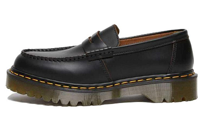 Dr. Martens Penton Bex Yellow Stitch Quilon Leather Loafers 'Black'