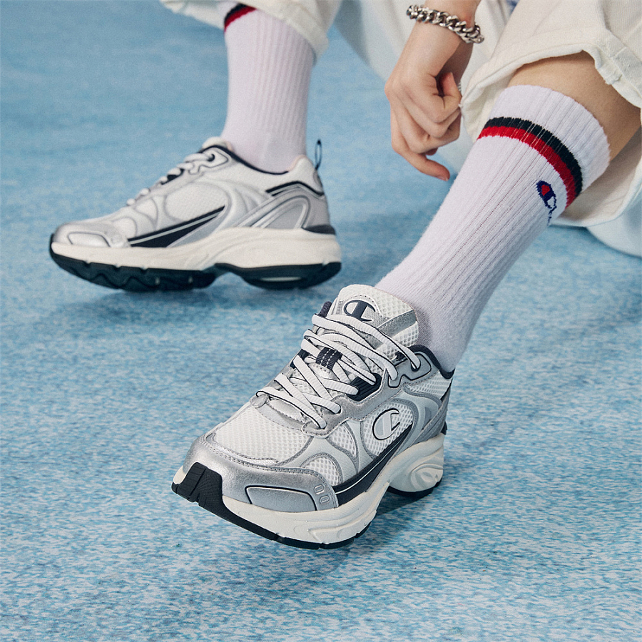 Champion Slip Resistant Running Shoes Unisex Silver White