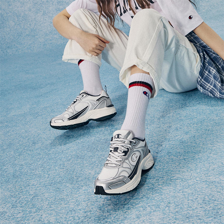 Champion Slip Resistant Running Shoes Unisex Silver White
