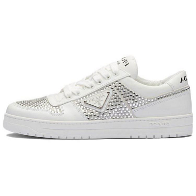 PRADA Crystal-embellished Leather Sneakers