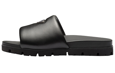 PRADA Padded Slides Black Nappa Leather Men's