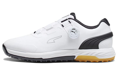 PUMA Alphacat Nitro DISC Cushioning, Wear Resistant Low Top Golf Shoes Men's White Black