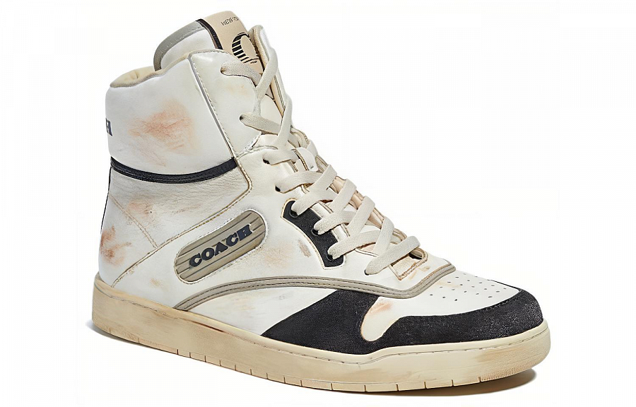 COACH High-Top Stylish Skateboarding Shoes Women's Beige Black