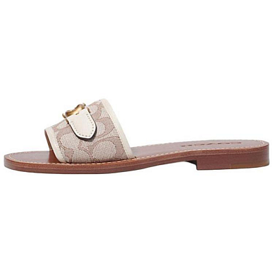 COACH Rubber Sole Slip Resistant Slide Slippers Women's Light Coffee