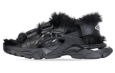 Balenciaga Track Sandal Fake Fur Black Women's