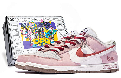 Nike Dunk Low Da Vinci Custom, Box, Rose Appointment Skateboard Shoes Women's White Pink Gray