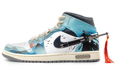 Jordan Air Jordan 1 Mid Mid-Top Vintage Basketball Shoes Men's Ink Wash Blue