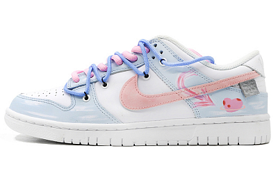Nike Dunk Slip Resistant, Abrasion Resistant, Lightweight Low Top Skateboard Shoes Women's White Blue Pink