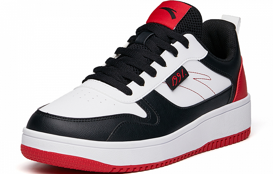 Anta Life Collection Anti Slip Wear Resistant Low Top Skateboard Shoes Men's Black White Red