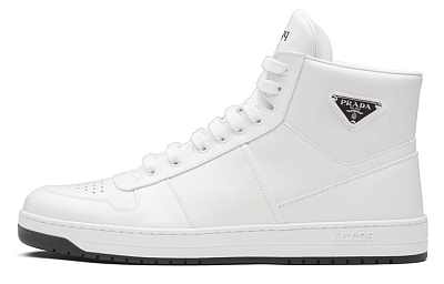 PRADA Downtown High Top Sneakers Leather White White Black