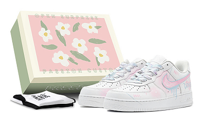 Nike Air Force 1 Air Force 1 Low Top Skateboard Shoes GS Pink Blue
